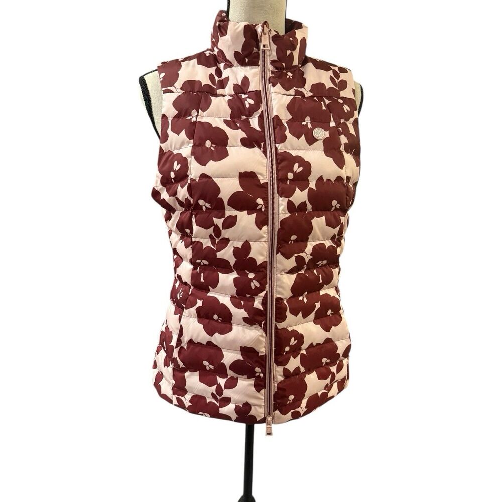 G/FORE Womens Floral Hybrid Quilted Full Zip Vest Pink/4Blush MED Golf Winter